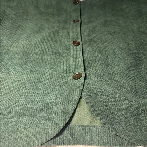 Madewell Corduroy V-Neck Top Shirt Button Down Back - Dark Green - Picture 9 of 10